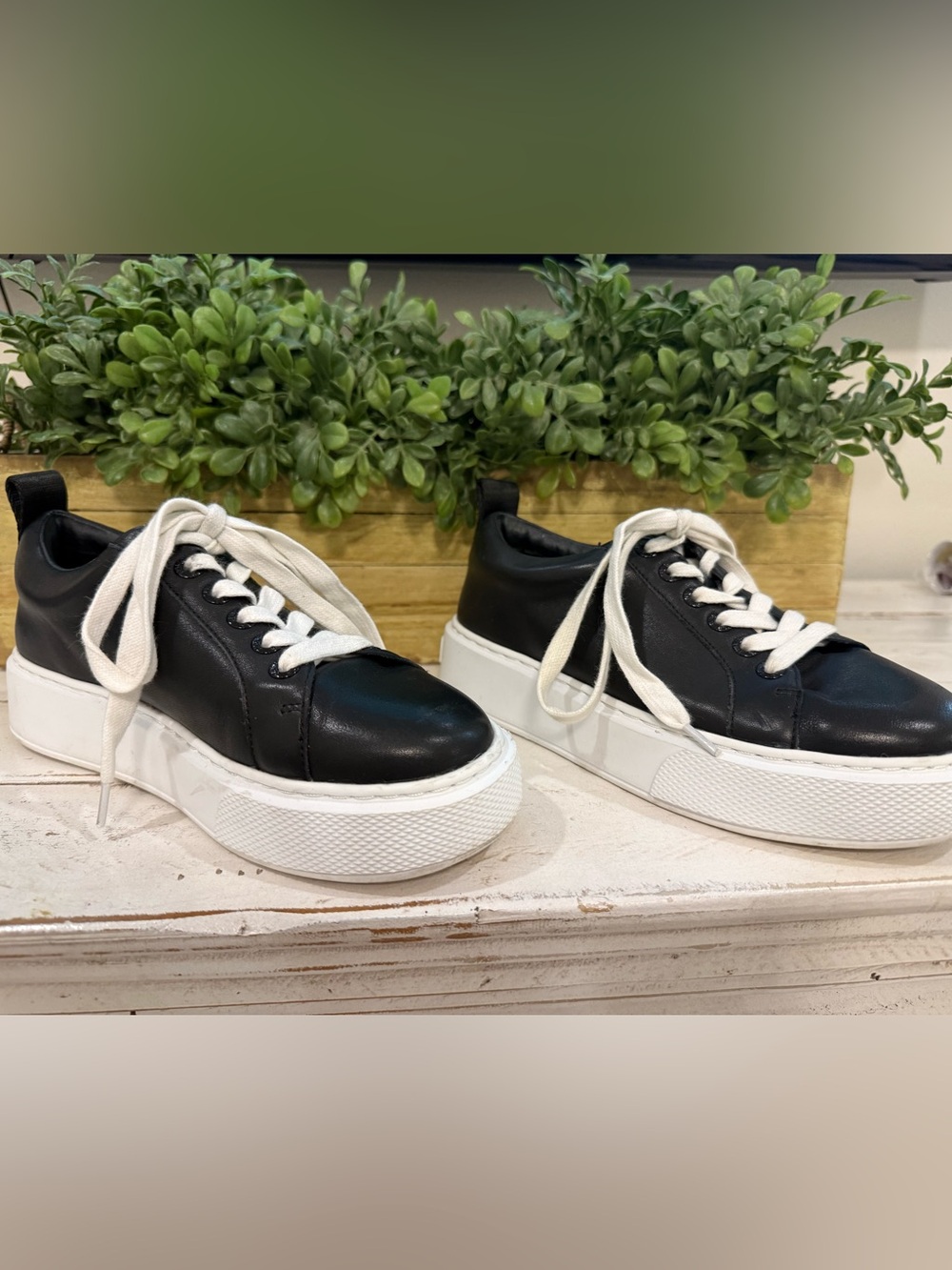 J/SLIDES Black Leather Platform Sneakers with White Soles